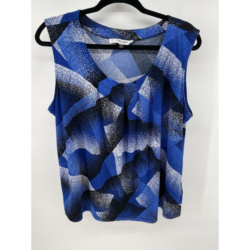 Jones Studio Women’s 2X Top Sleeveless Blouse Blue Black Tank Office Whimsygoth - Picture 3 of 6
